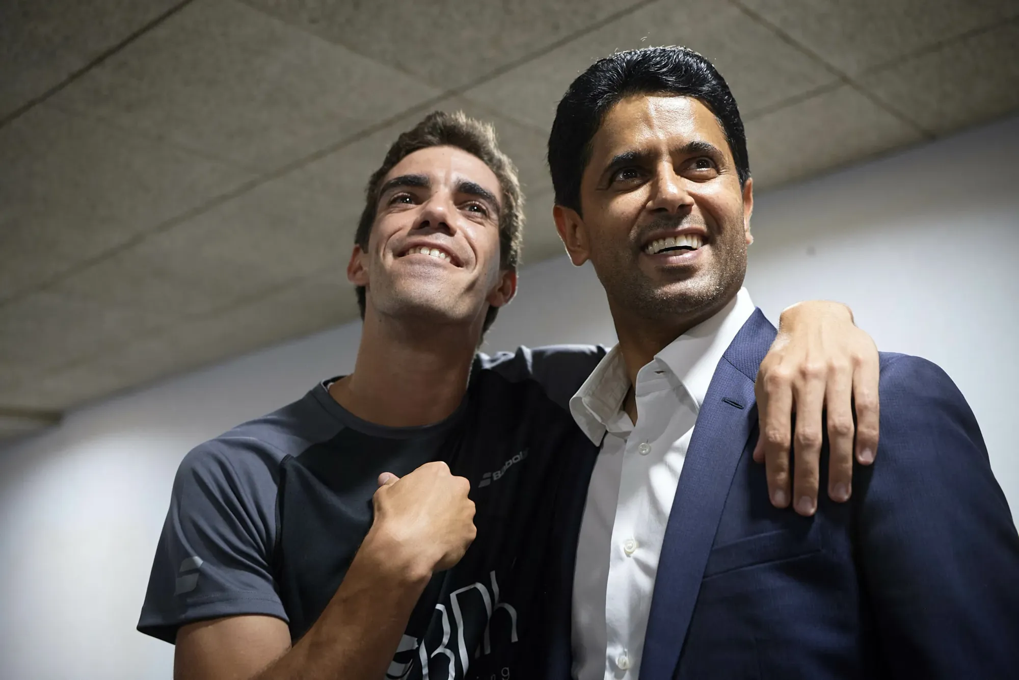 QSI chairman Nasser Al-Khelaifi and Juan Lebrón at the Premier Padel Tour Qatar Major